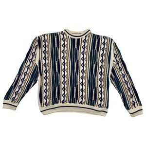 Vintage Lavane 3D Knit Sweater Adult XL Beige Blue Green Cotton Coogi Style USA